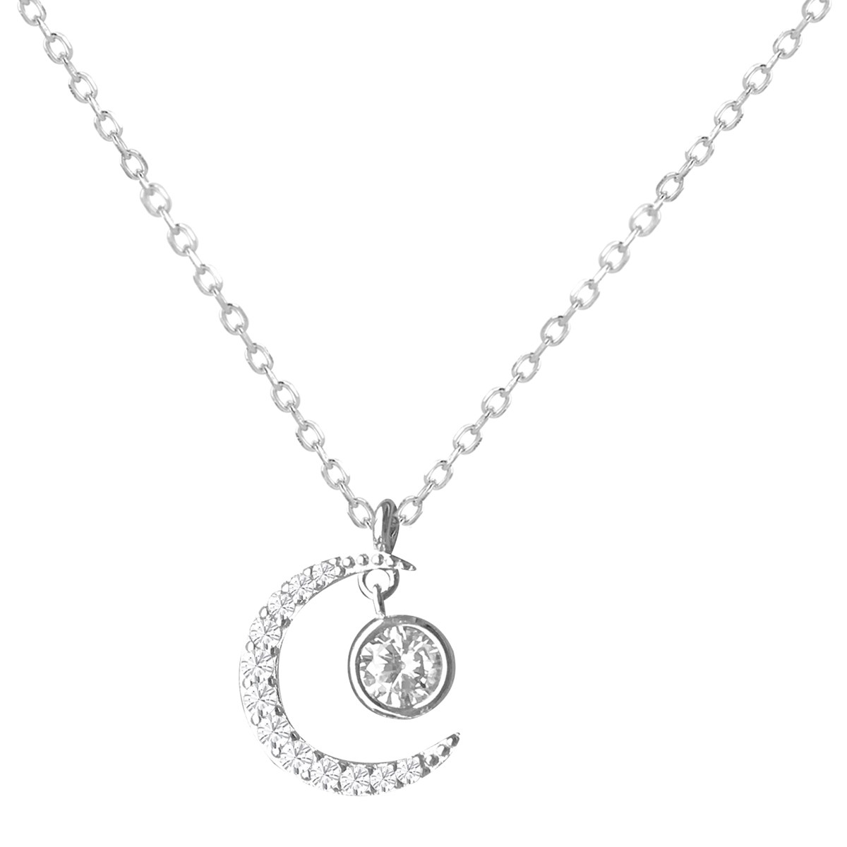 Collier lune en argent 925 rhodié et oxydes de zirconium