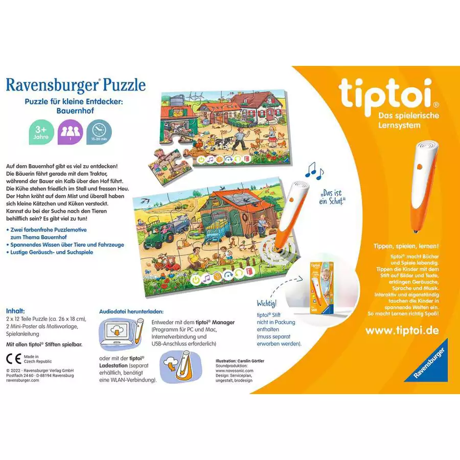 Ravensburger tiptoi® Puzzle für kleine Entdecker: Bauernhof bunt