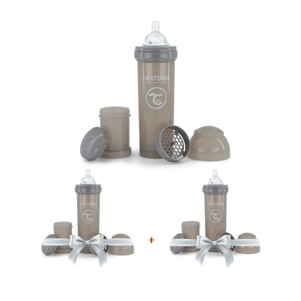 Biberon anti-colique 330 ml - Gris Pastel - Ecru