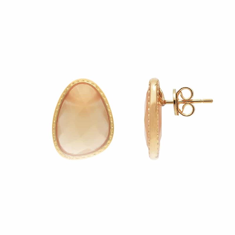 Boucles D'oreilles Argent Doré Victoria Cristal Pêche