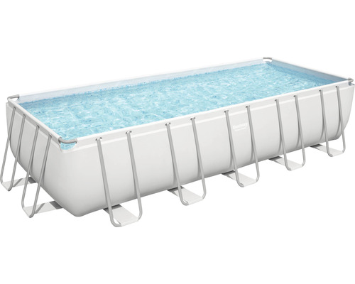 Bovengronds zwembadframe zwembadset Bestway Power Steel™ rechthoekig 640x274x132 cm incl. zandfiltersysteem grijs