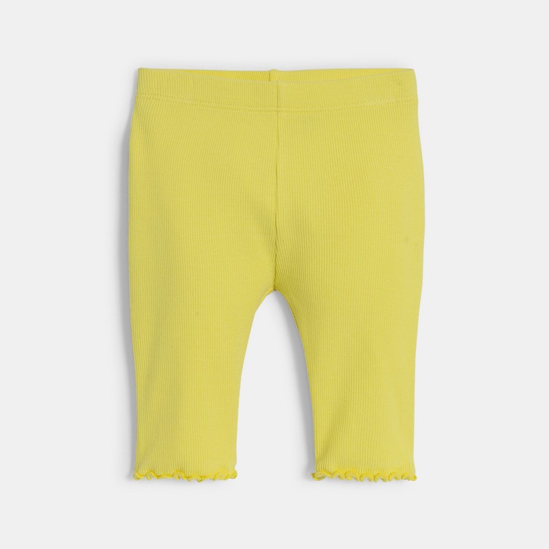 Legging corsaire maille côtelée unie jaune bébé fille Jaune