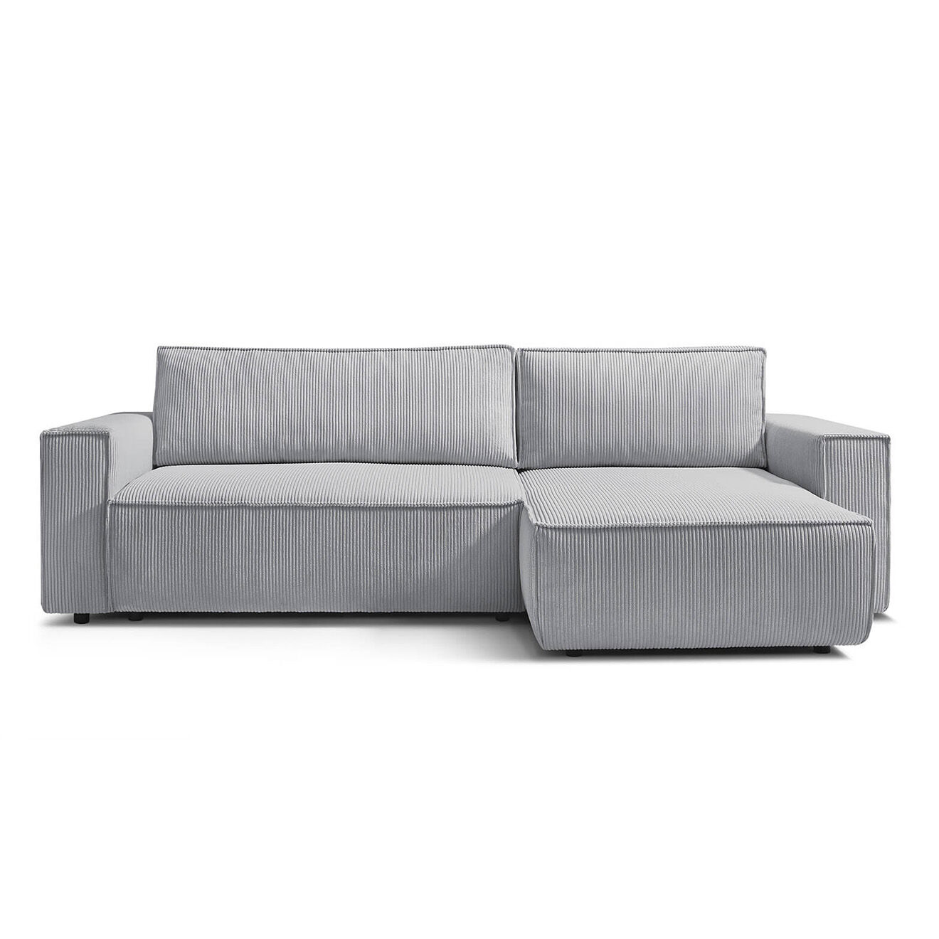 Bobochic Canapé d'angle convertible reversible Nihad en velours côtelé gris clair - 282x153 cm