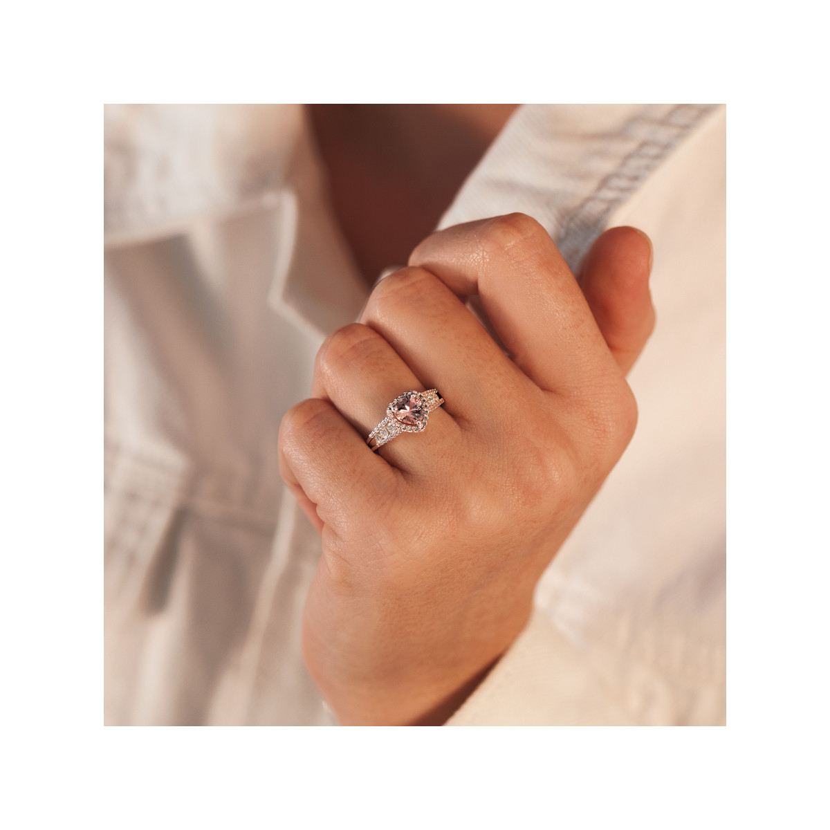 Bague argent 925 coeur morganite et diamants