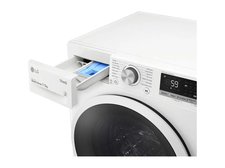 LG W2DV507N0WS - Vaske-/ tørremaskine - Wi-Fi - bredde: 60 cm - dybde: 53.5 cm - højde: 85 cm - frontbetjening - 7 kg - 1170 rpm - hvid med sort dør