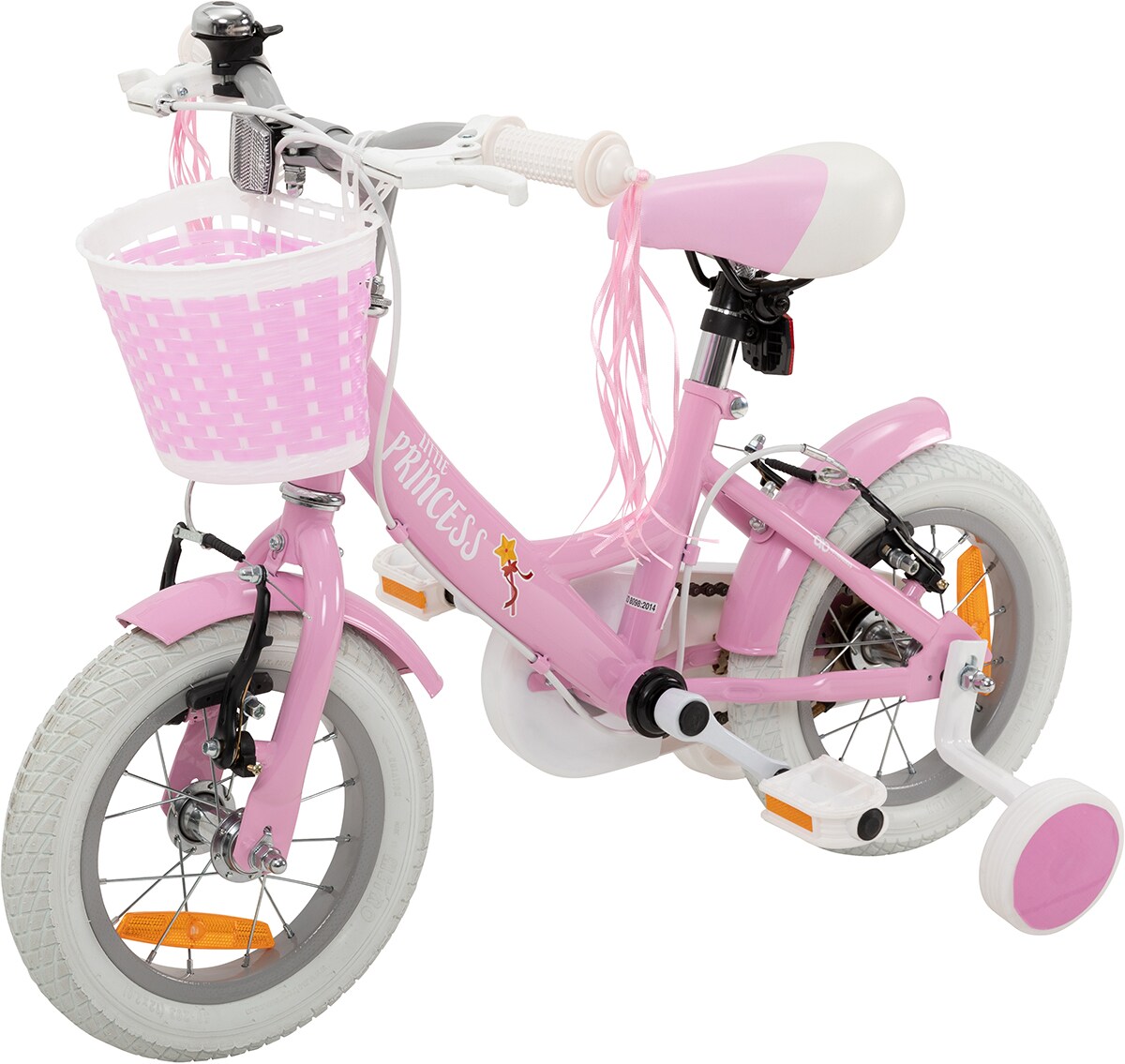 Actionbikes Kinderfahrrad Princess, 12 Zoll, rosa, V-Brake-Bremsen, Prinzessinnen-Design, Stützräder