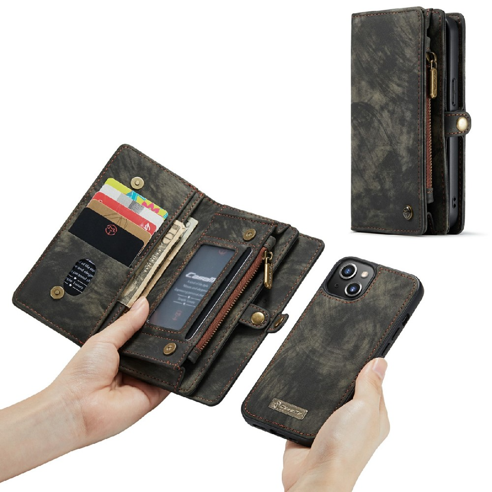 iPhone 13 2in1 Leder Tasche   Magnet Hardcase Karten Etui - Schwarz