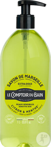 Le Comptoir Du Bain Savon Traditionnel De Marseille Citron Menthe Corps Et Mains Peaux Sensibles 1l
