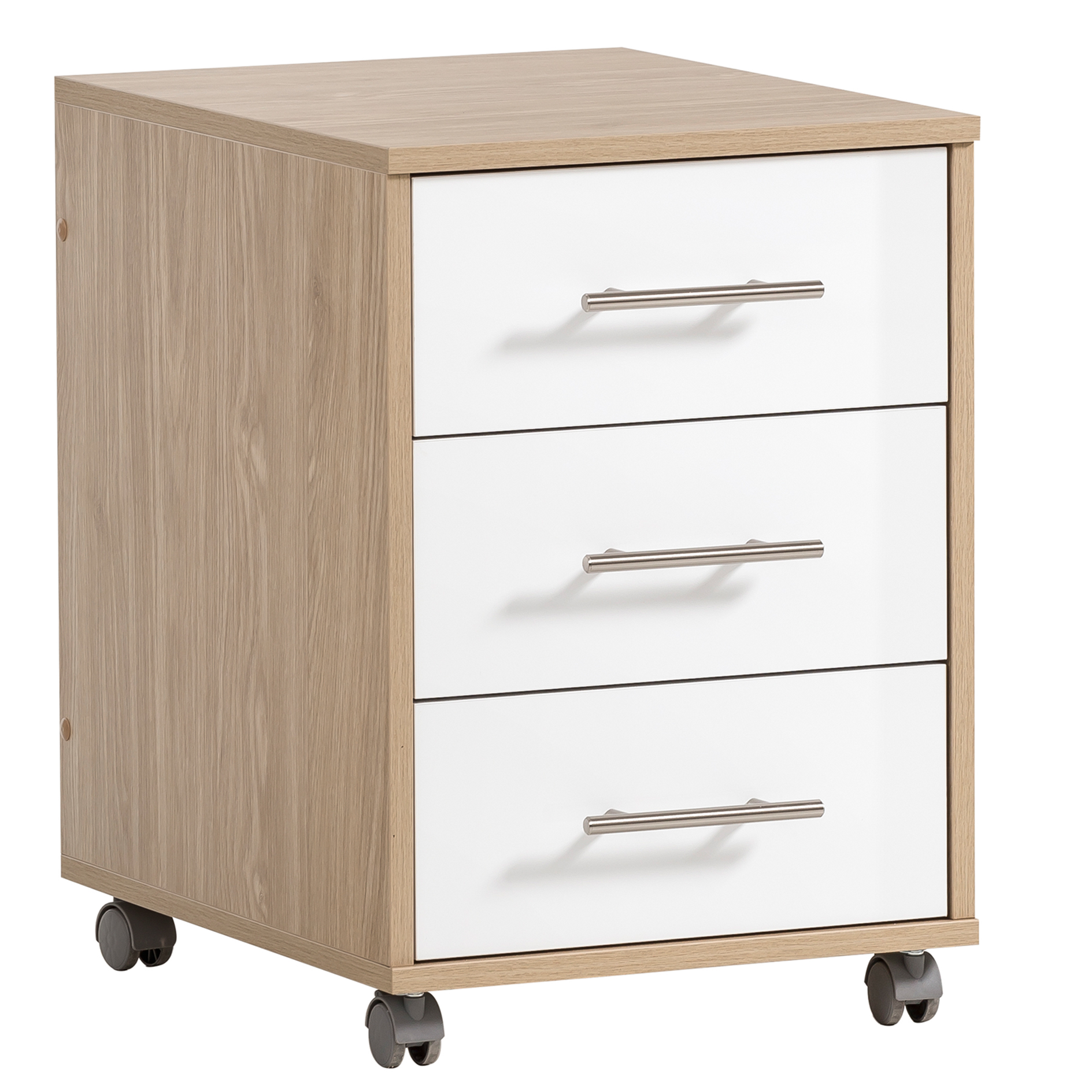 Rollcontainer - weiß glänzend-Eiche hell - 40 cm
