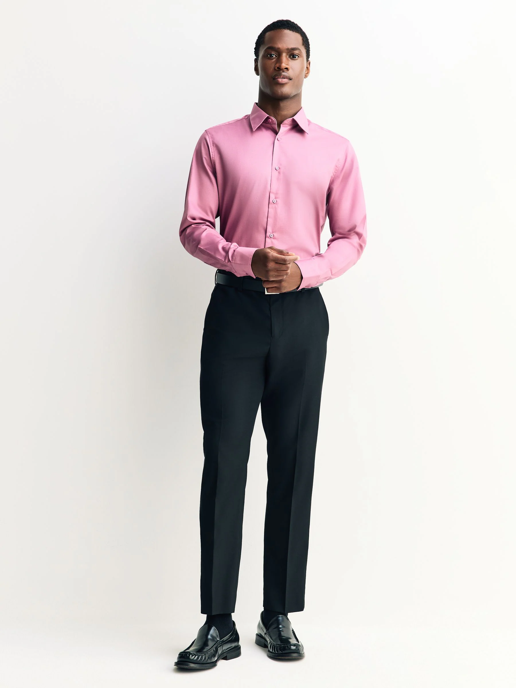 Roze - Slim Fit - Onderhoudsvriendelijk, getextureerd, slim fit overhemd met enkele manchet