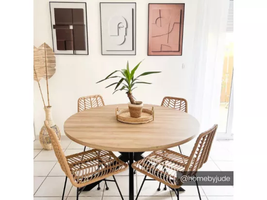 Table à manger TILKI - 4 personnes - MDF & Métal - Chêne et Noir