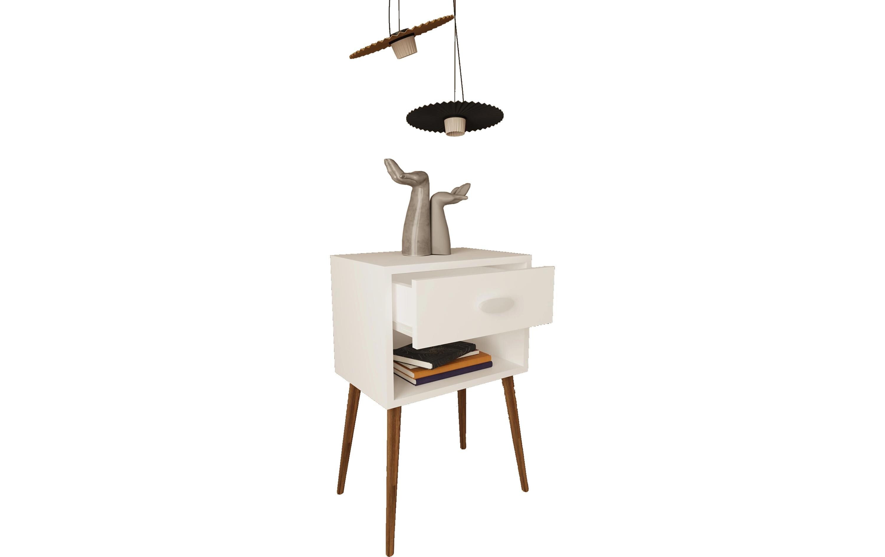 Nachttisch Singol XL 45 x 70 cm, WeissNachtschrank im Retro-Design