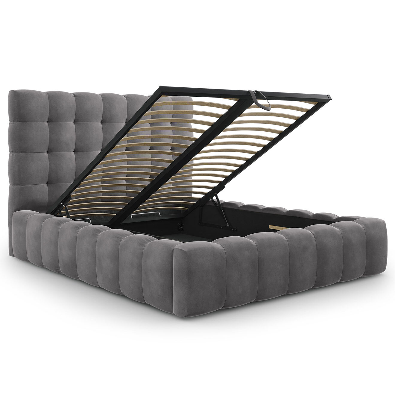 Cosmopolitan Design Lit avec coffre de rangement Bali Velours gris - 160x200 cm