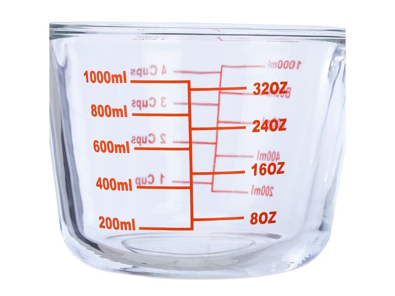 relaxdays Messbecher 1 L, Rot/Transparent Glasmessbecher