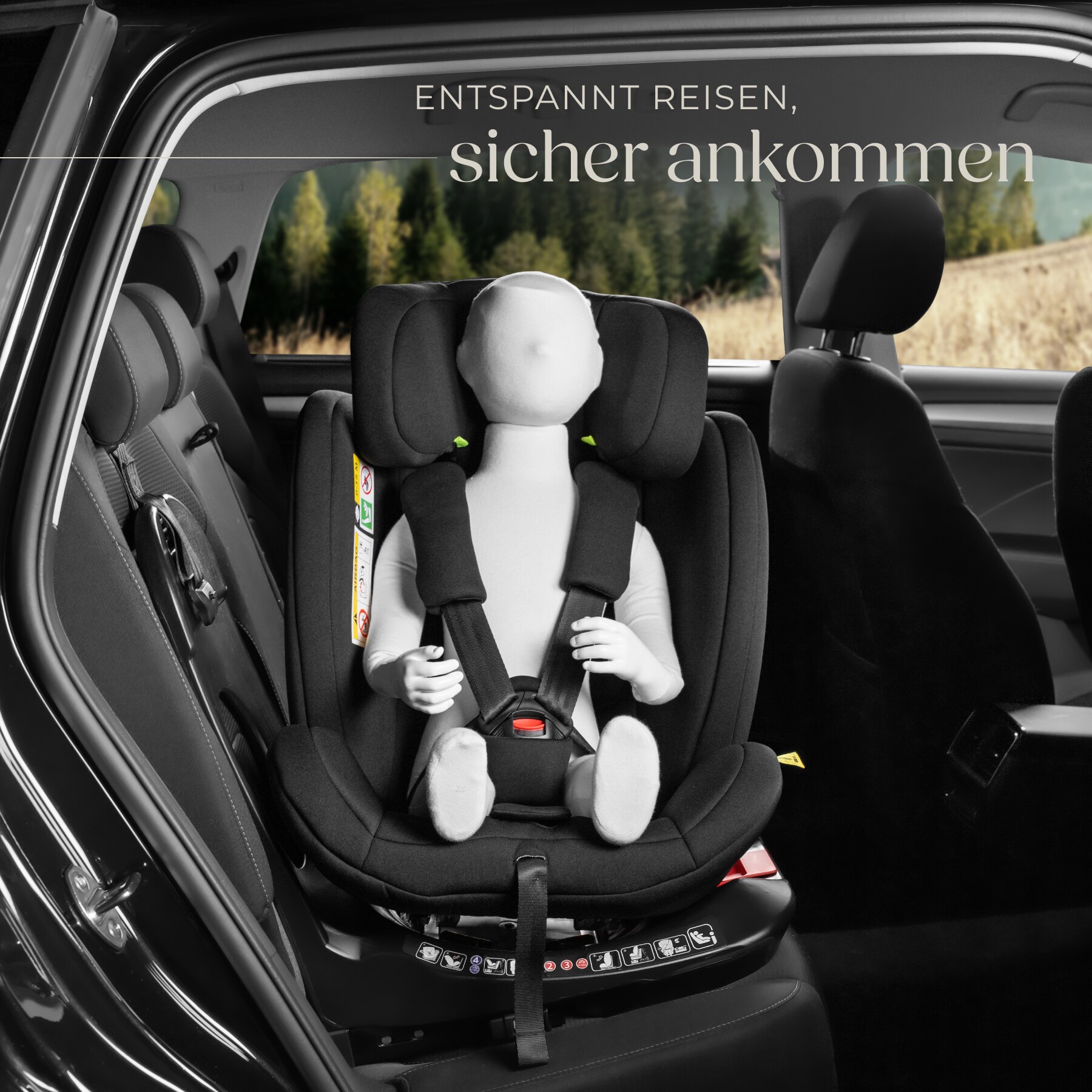 tectake® Drehbarer Autositz, i-Size Zulassung, ISOFIX-Installation und Top Tether, mit Seitenaufprallschutz, längenverstellbarer 5-Punkt-Gurt, höhenverstellbare Kopfstütze, ab Geburt bis 150 cm, Belastbarkeit 36 kg