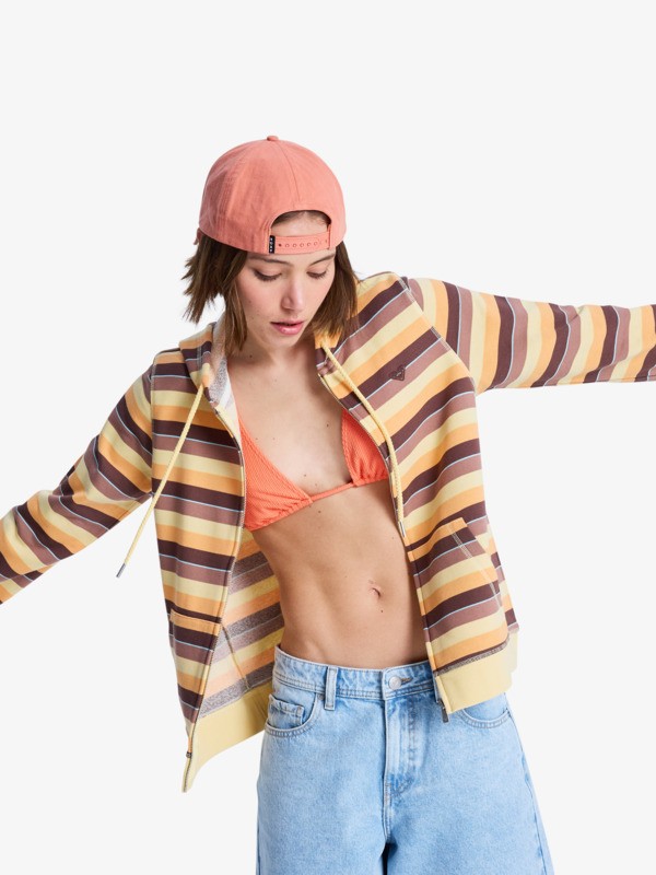Perfect Stripe Sweat à capuche zippé rayé Marron Femme