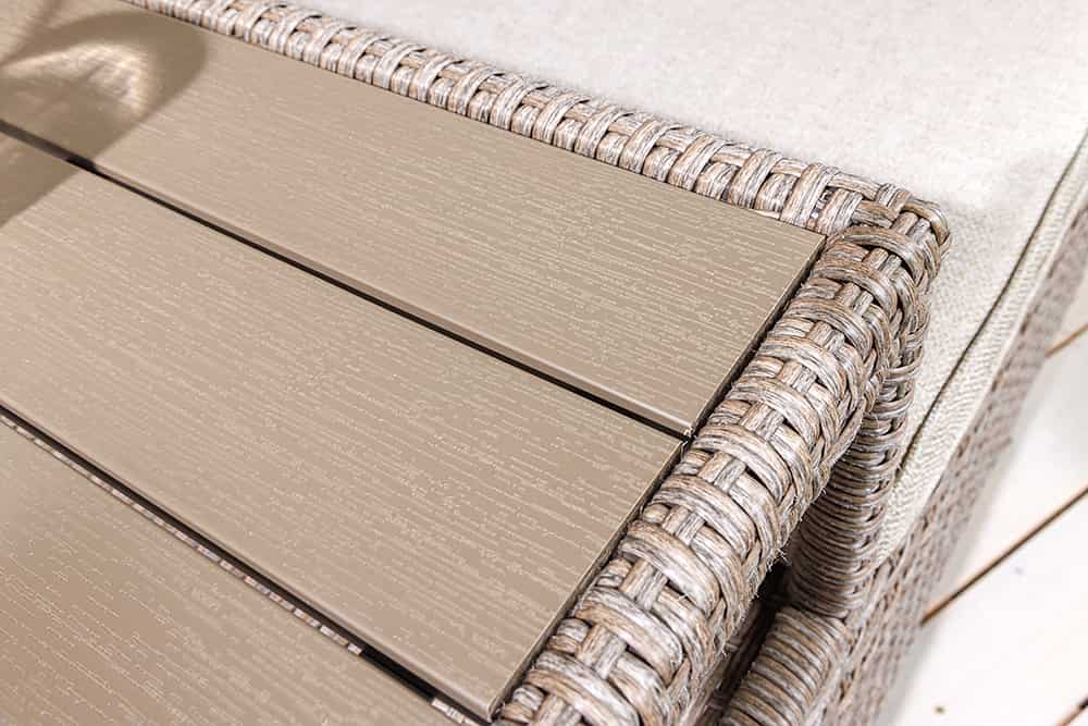 Moderne Gartenbank PORTOFINO 140cm natur beige Polyrattan Sitzbank mit Tisch wetterfest