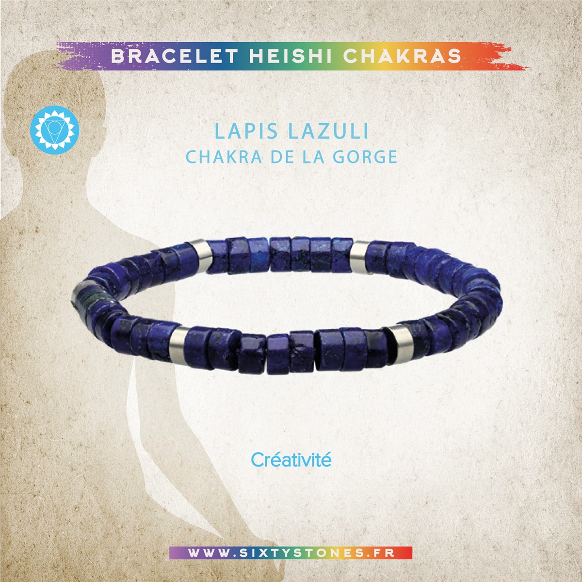 Bracelet Chakra Perles Heishi Lapis Lazuli-XS-14cm