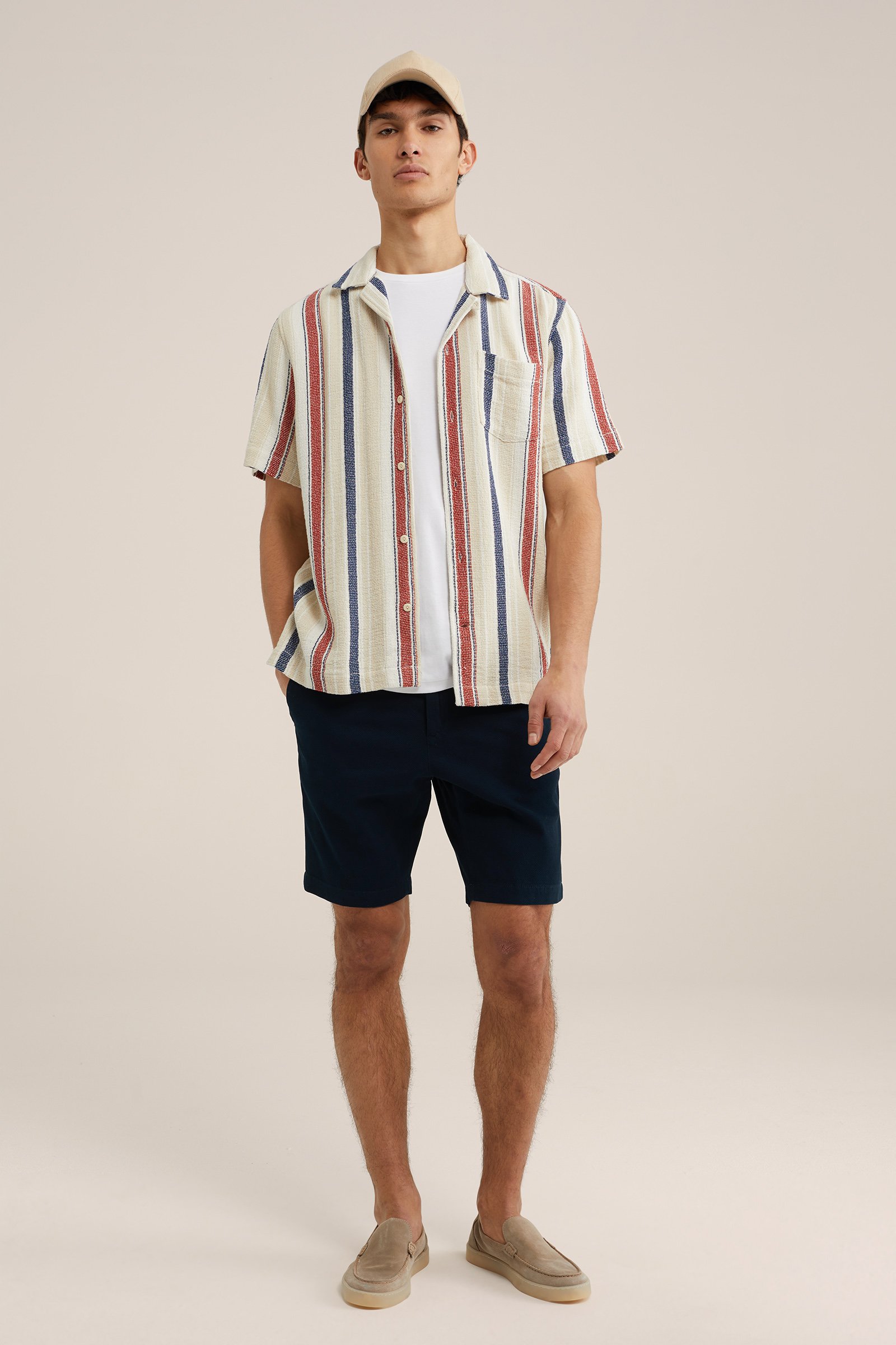 regular fit chinoshort met structuur WE Fashion Donkerblauw