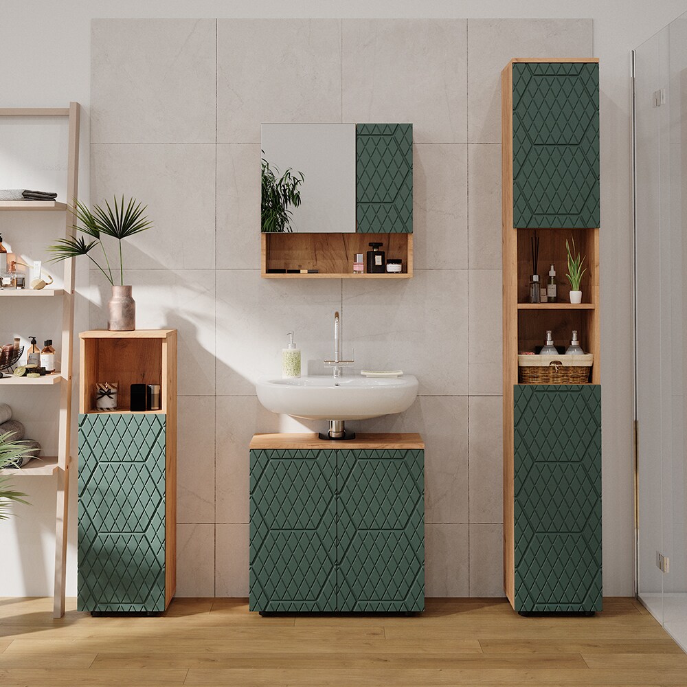Vicco Hochschrank Irma Eiche Grün 30 x 192 cm Badezimmer