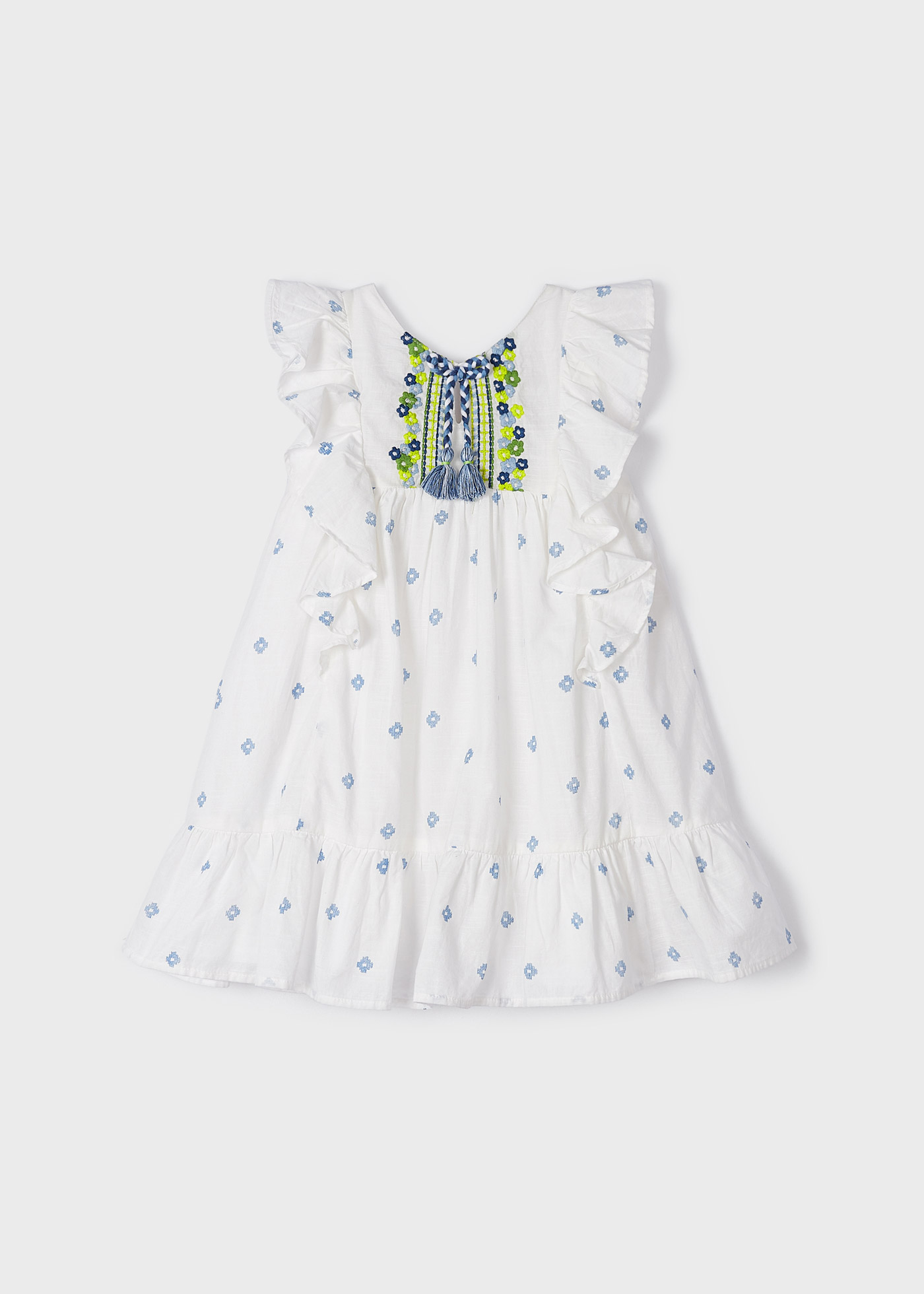 Vestido de algodão estampado com bordado para meninas