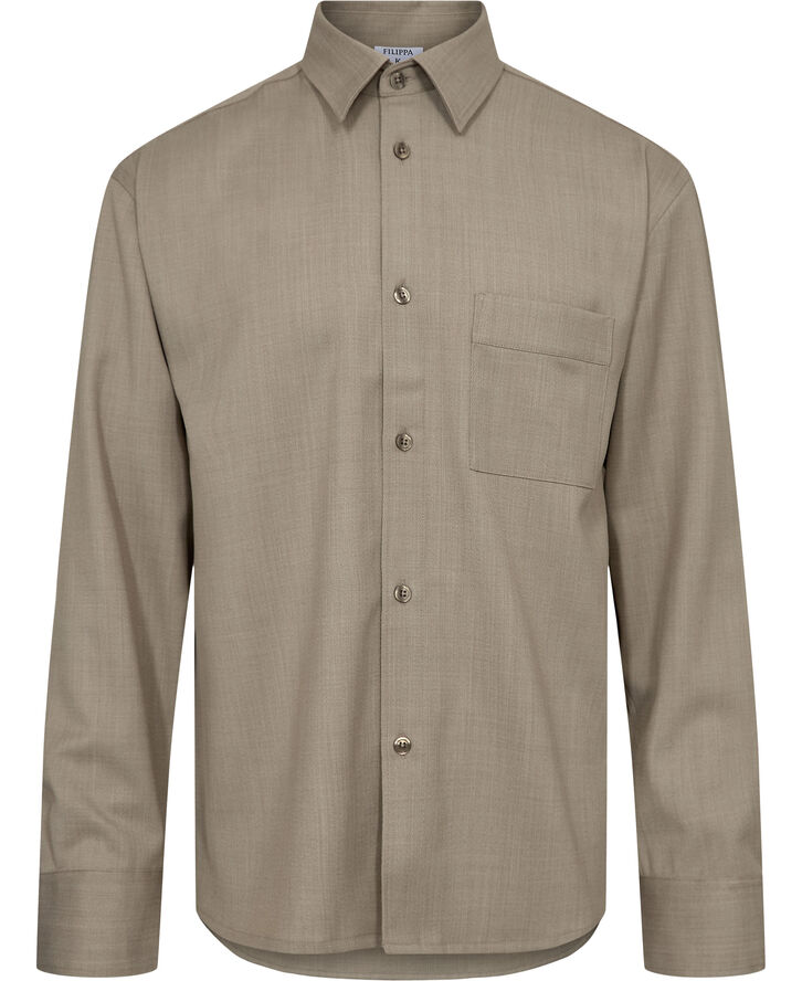 Filippa K Boxy Wool Twill Shirt Sage melan