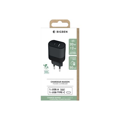 BigBen - chargeur secteur pour smartphone - USB-A + USB-C - noir