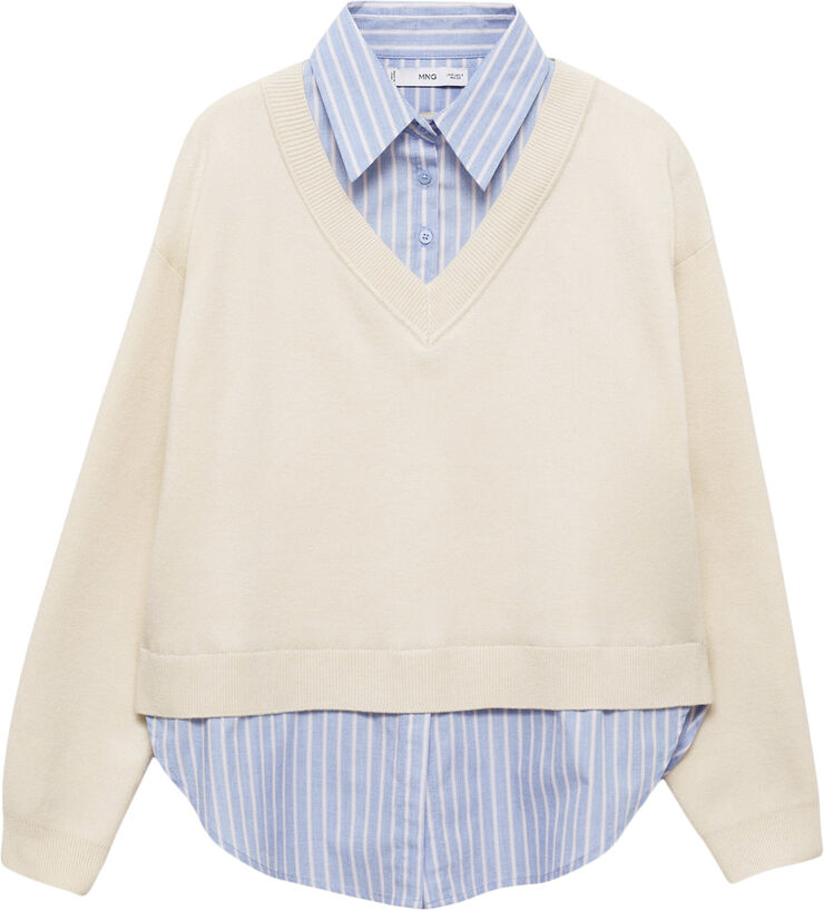 MANGO Combined shirt sweater Light beige