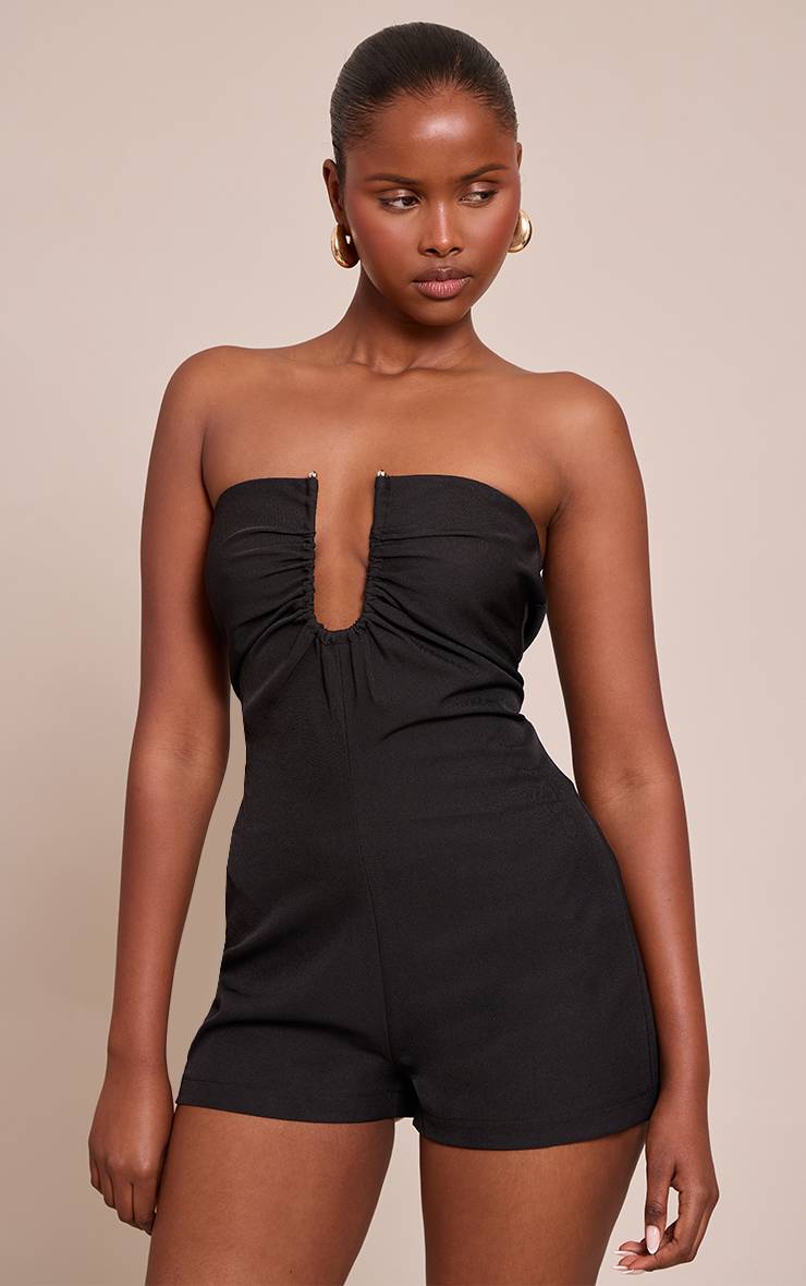 Noir Combi-short Ajustée Bandeau En Tissu Tissé