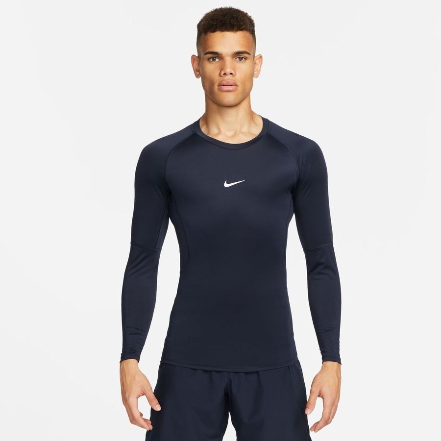 Nike Pro Baselayer Dri-FIT - Bleu Foncé/Blanc Manches Longues