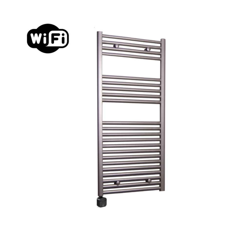 Sanicare Carini elektrische Wifi radiator 112x60cm inox-look met thermostaat zwart linksonder