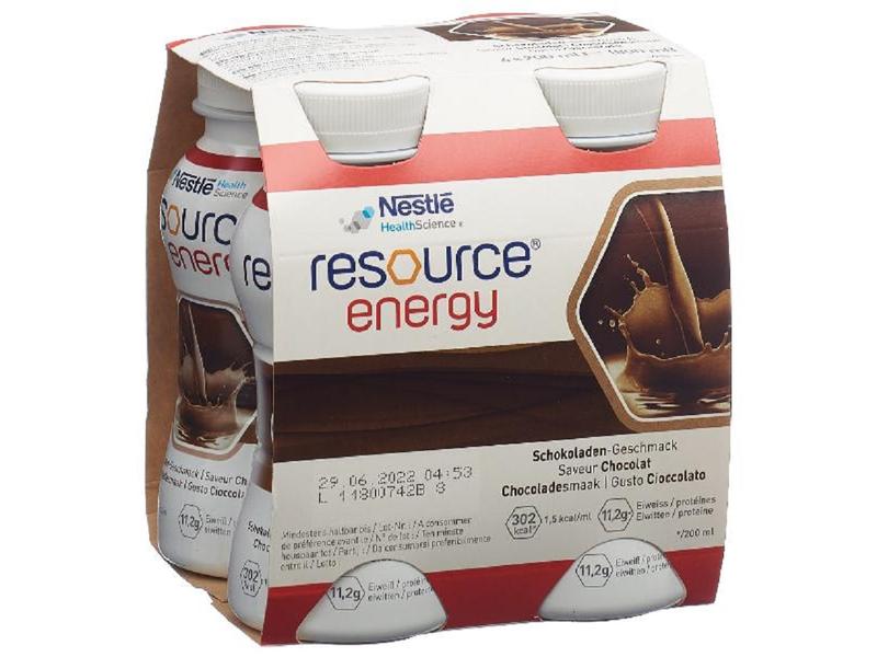 Resource Energy Schokolade 4 x 200 ml Hochkalorische Trinknahrung für besondere medizinische Zwecke