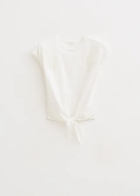T-shirt met knoopdetail off-white (WIT.O)
