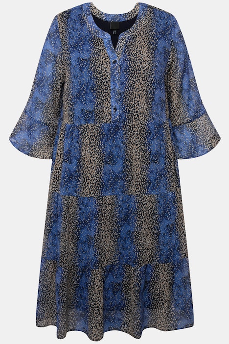 Midikleid, A-Linie, Tunika-Ausschnitt, 3/4-Volantärmel