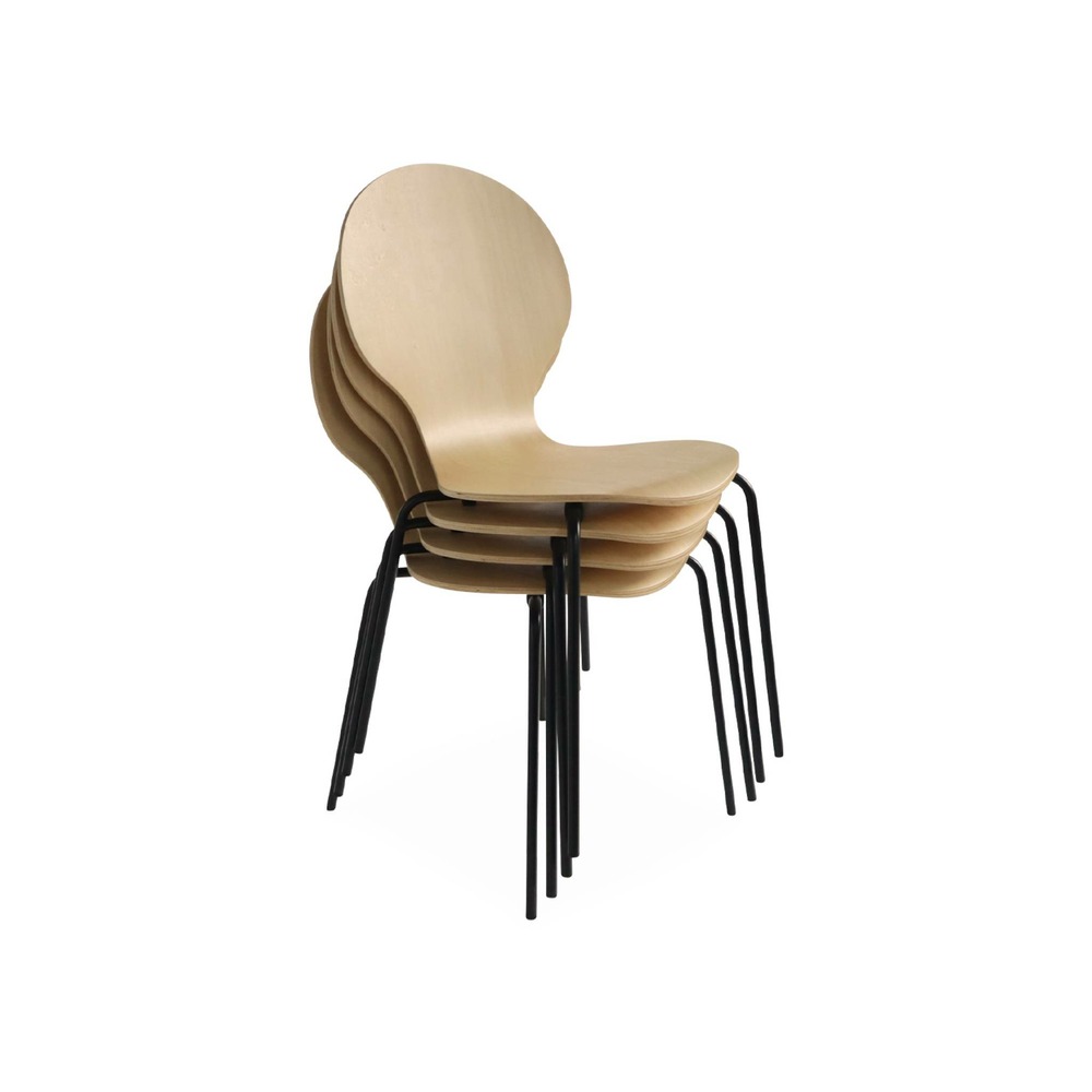 Lot de 4 chaises naturelles. Rétro empilables. Bois d'hévéa et contreplaqué. Pieds en acier. Naomi. L 43 x p 48 x h 87cm