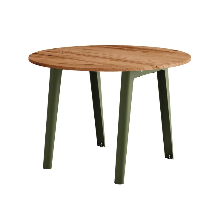 TipToe - NEW MODERN Esstisch Ø 110 cm, recyceltes Altholz / rosemary green