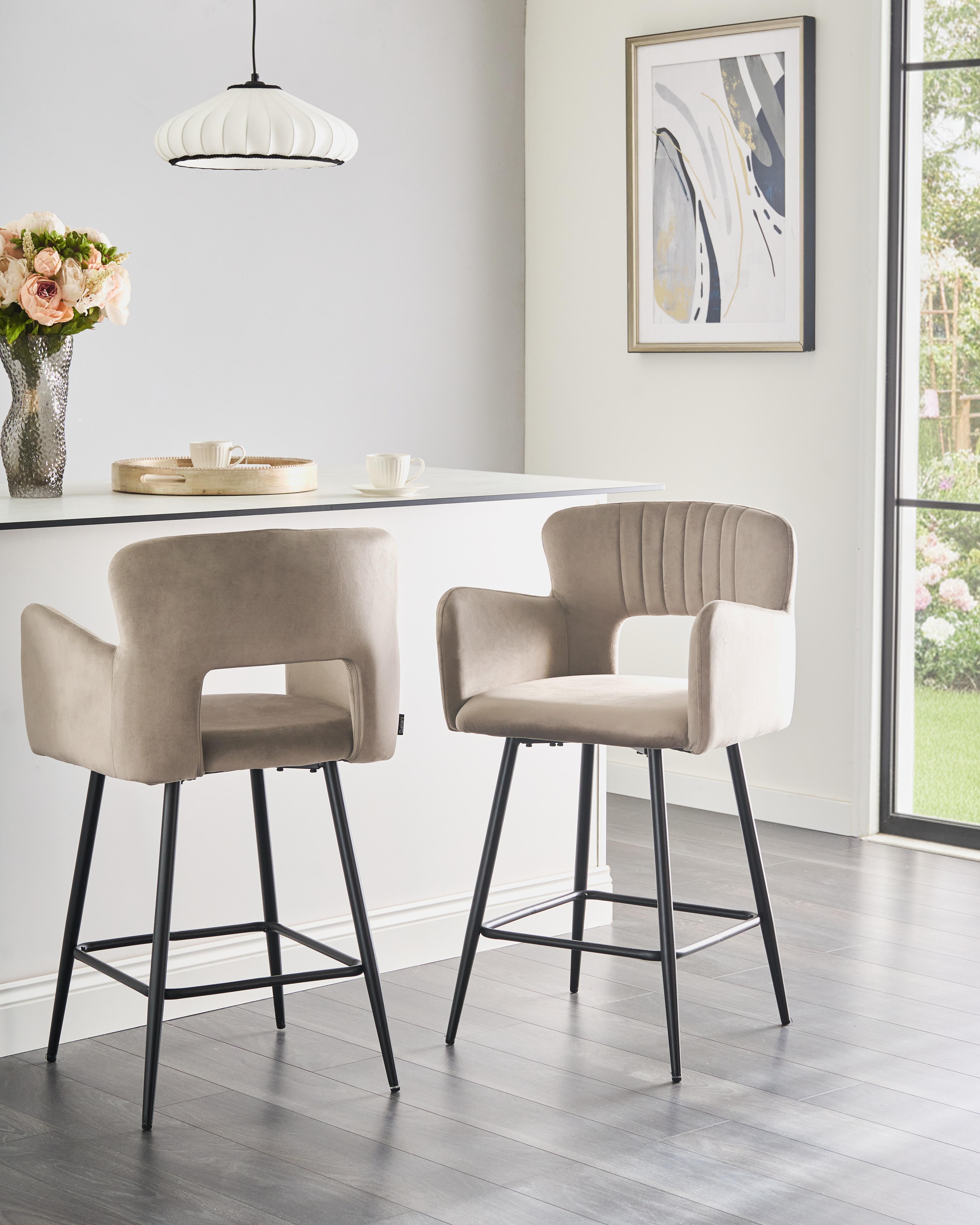 Set van 2 barstoelen SANILAC Fluweel Taupe