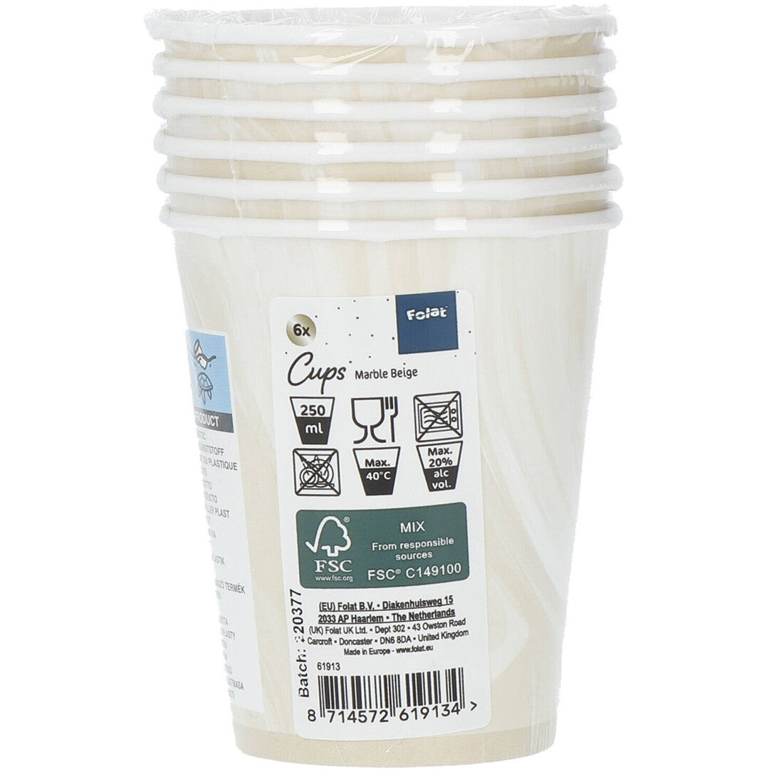 Papieren bekers marmer beige - 6st