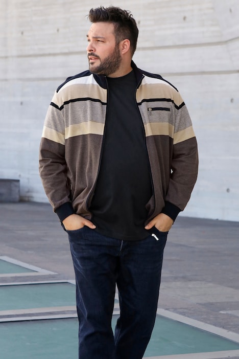 Men+ Sweatjacke, Ringel, Zipper, bis 80/82