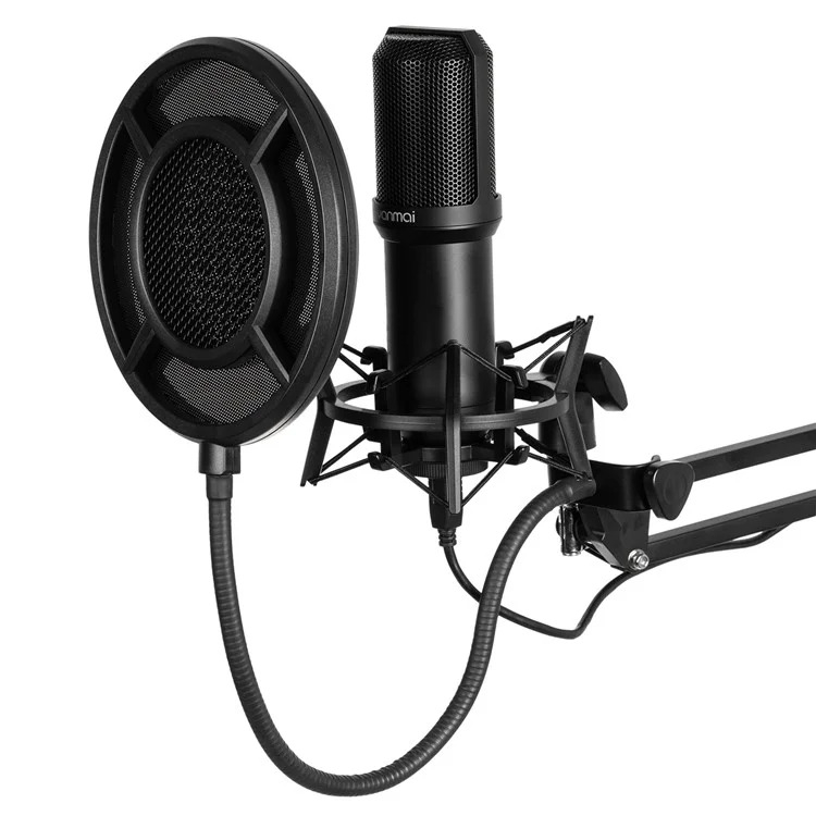 Professionelles Studio Mikrofon für Streaming / Podcast inkl. Pop-Filter   360° Grad Halterung / USB-Anschluss - Schwarz
