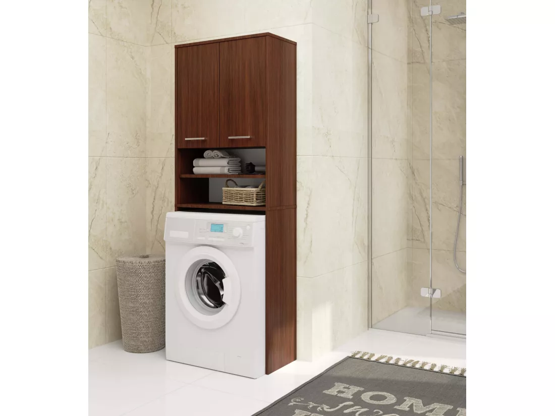 Meuble pour machine à laver FIN Wengé 64 cm 2 portes façade Wengé niche 4 étagères 64x30x180 cm