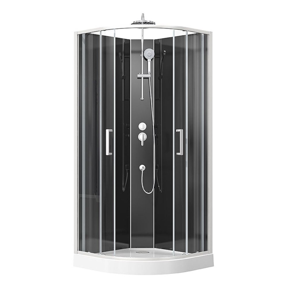 DUSJKABINETT CAMARGUE CIO RUND 90X90X220CM HVIT/SVART
