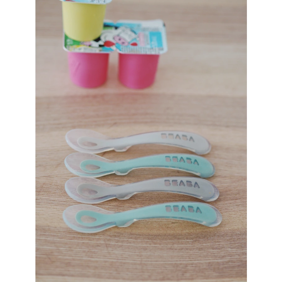 BEABA® Babylöffel 4er Set aus Silikon ab 8 Monaten, velvet grau salbeigrün