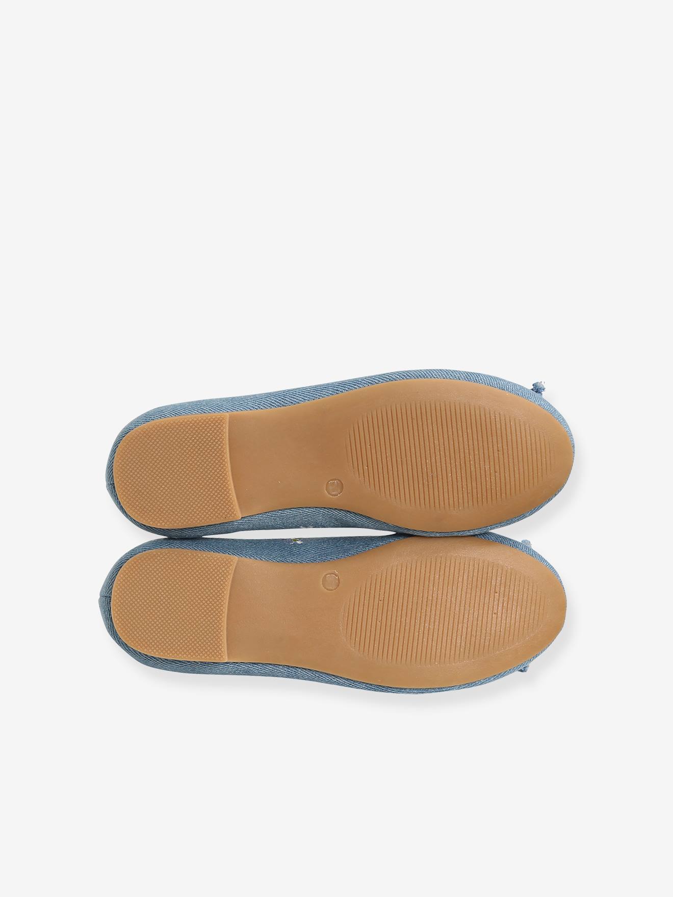 Sapatilhas de ballet bordadas para meninas, lisas, azul médio.