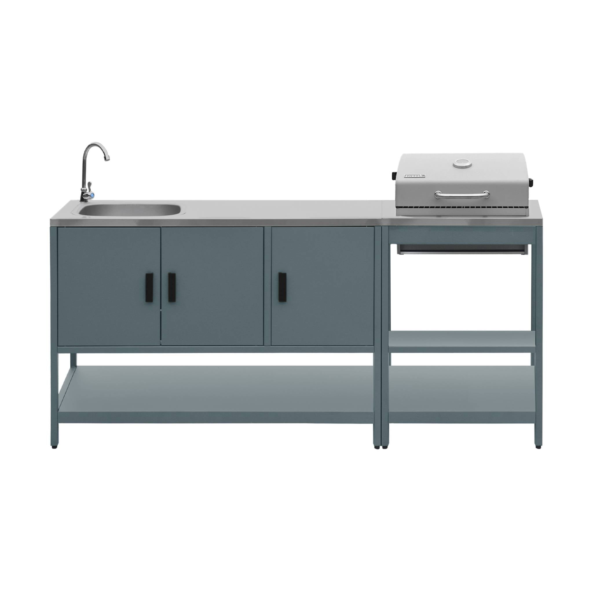 sweeek - Buitenkeuken 2 modules met houtskoolbarbecue en gootsteen