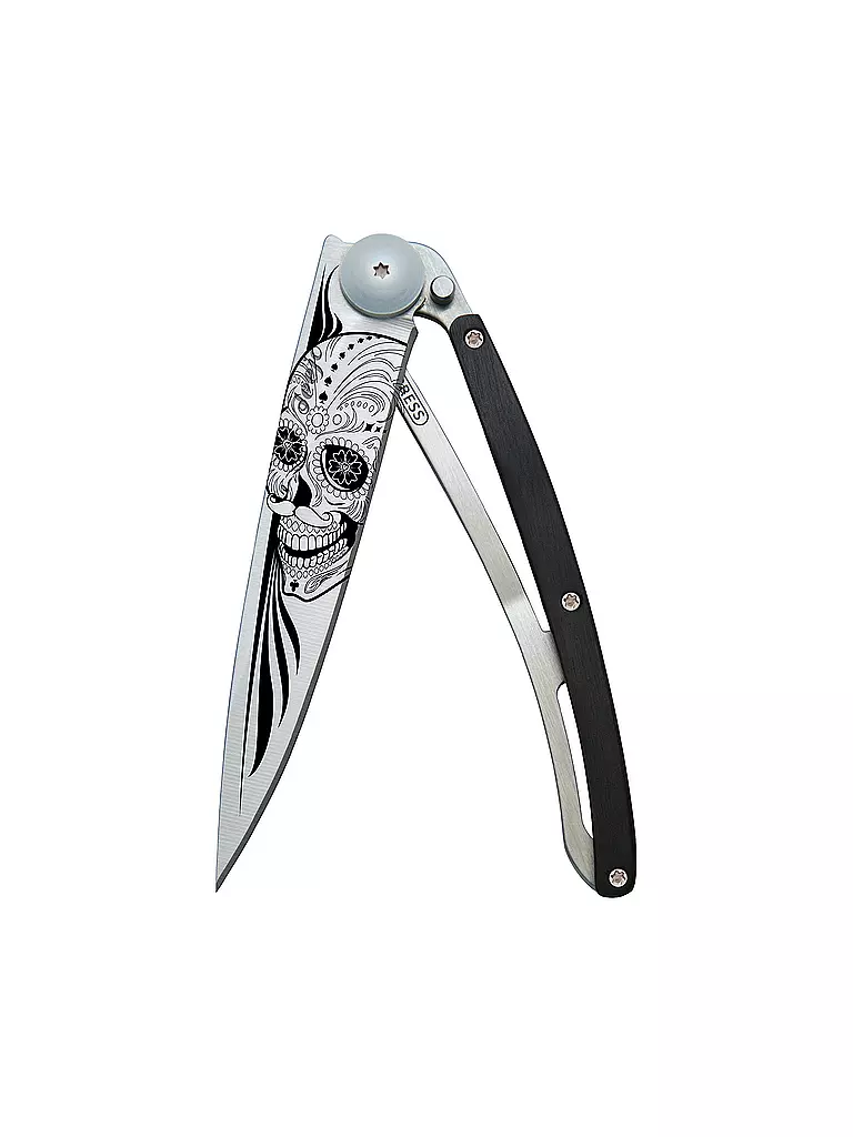 DEEJO Taschenmesser Wacholderholz Titan LATINO SKULL 37G  silber