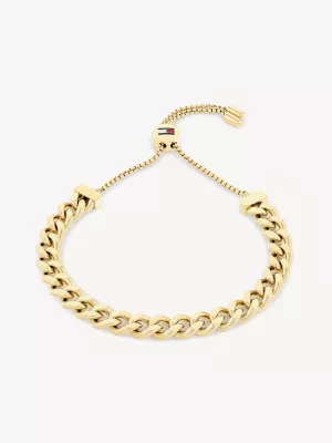 Pulseira de bandeira com corrente deslizante banhada a ouro