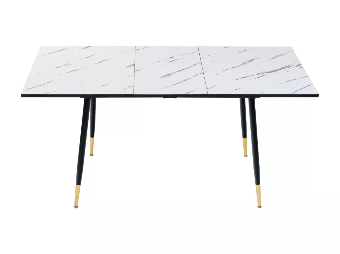 URBAN MEUBLE Table de salle à manger rectangulaire extensible blanche effet marbre de style scandinave pieds noir 120-160cm