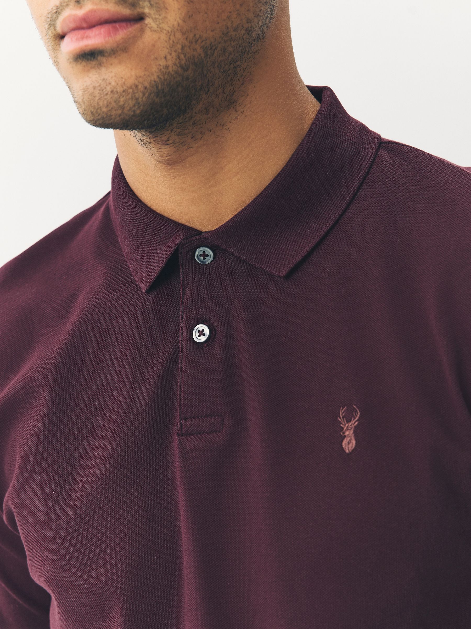 Bordeauxrood - Normale Pasvorm - Long-Sleeve Pique Polo Shirt