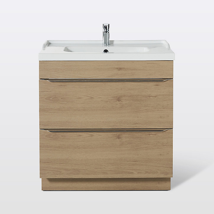 Meuble sous vasque à poser GoodHome Imandra bois chêne 80 cm + plan vasque Lana